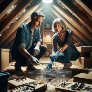 homeowners putting rat traps in attic