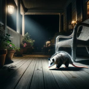 opossum spotted at night on the porch. 