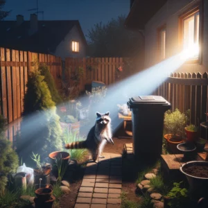 raccoon at night in backyard