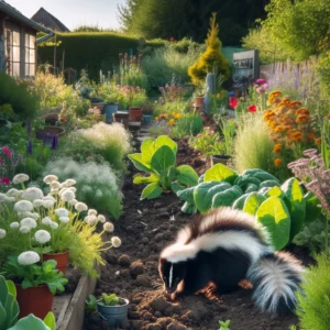 skunk diggin on a yard