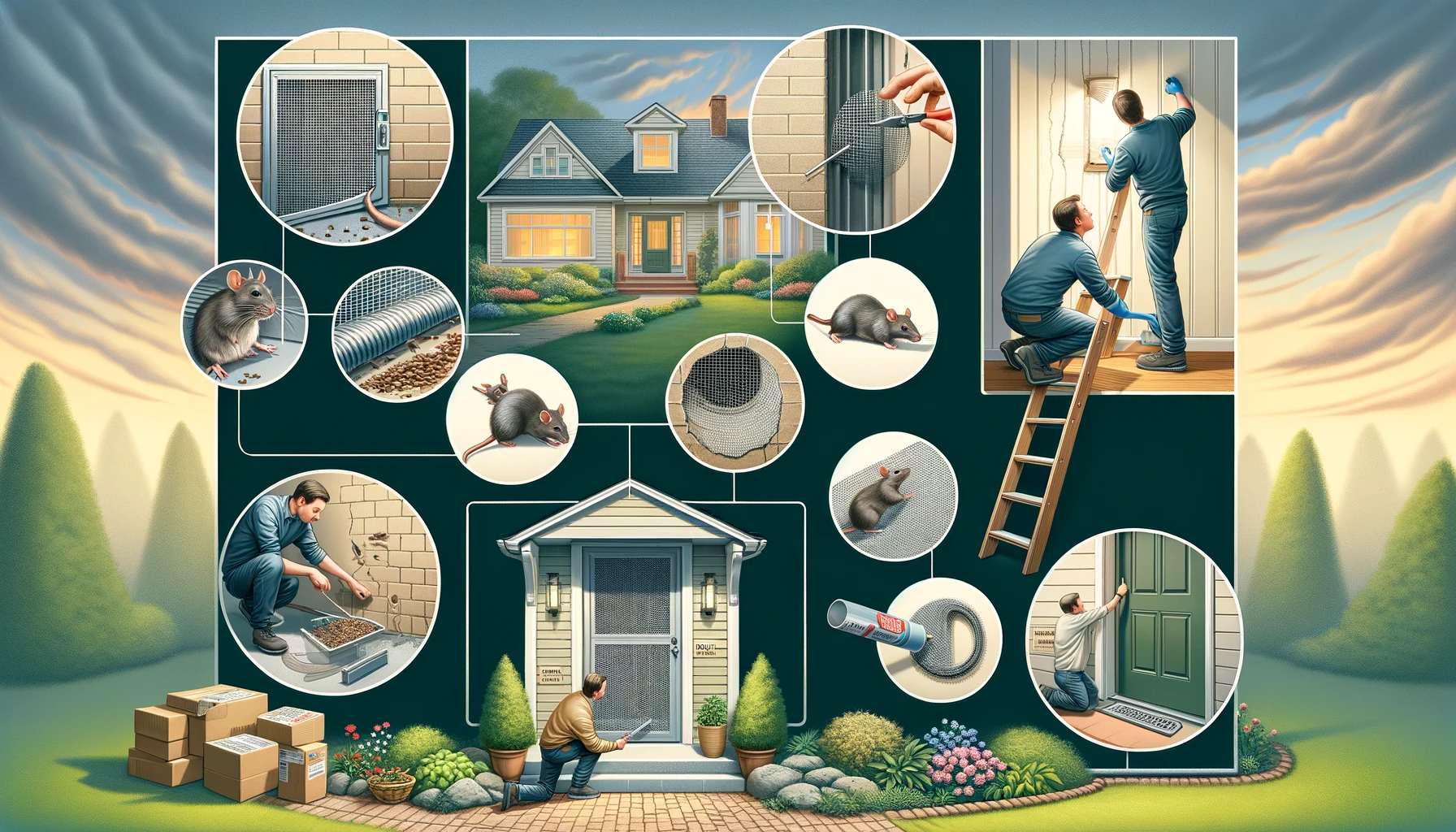 An illustration showcasing a variety of methods to close off entry points around a house to deter rats. Ultimate Guide to Rat-Proofing Your Outdoor Space