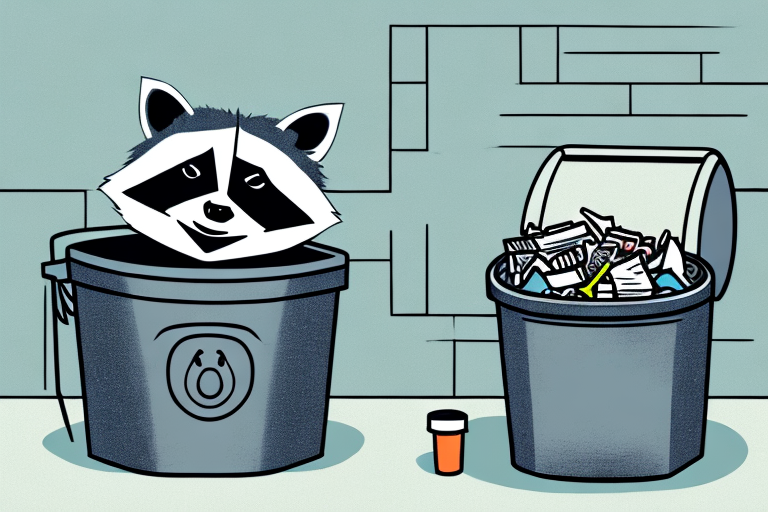 A raccoon peeking out from a trash can in a home kitchen