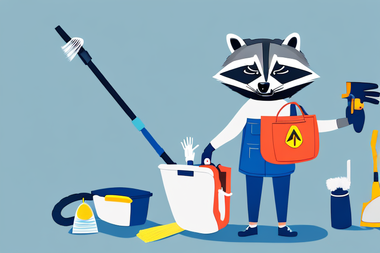A raccoon wearing a safety mask and gloves