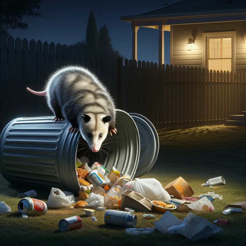 Opossum in trash cans