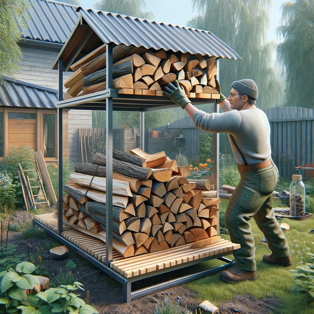 someone elevating firewood outdoors for pest control.